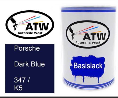 Porsche, Dark Blue, 347 / K5: 500ml Lackdose, von ATW Autoteile West.